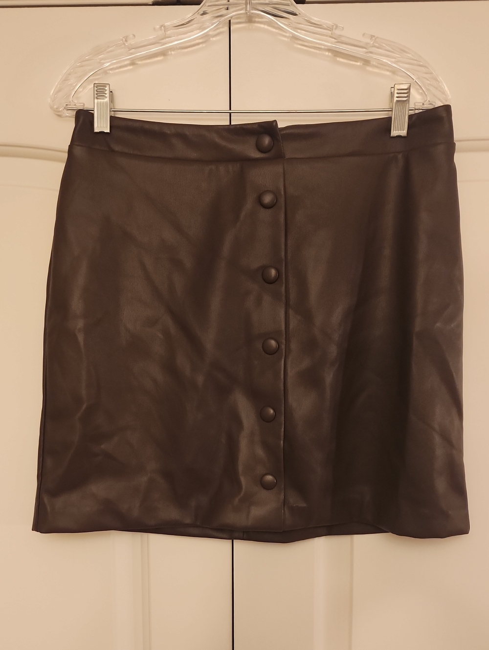 LOFT Black Button-Front Faux Leather Mini Skirt